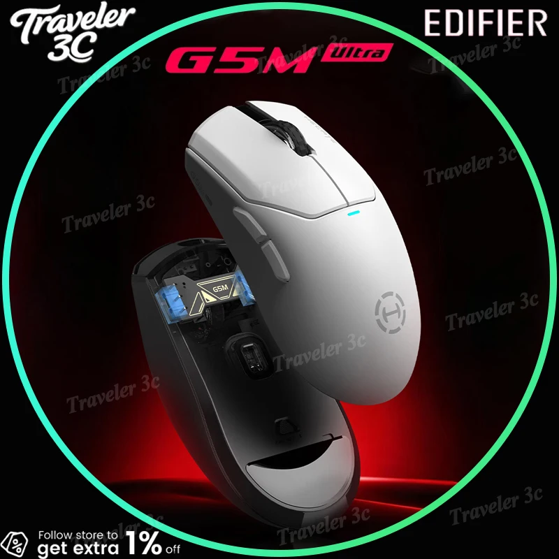 

Edifier Hecate G5M Ultra Gaming Mouse Wired Wireless Bluetooth Hot Swap Lightweight Long Battery Dual 8K Paw3950 Black Gamers