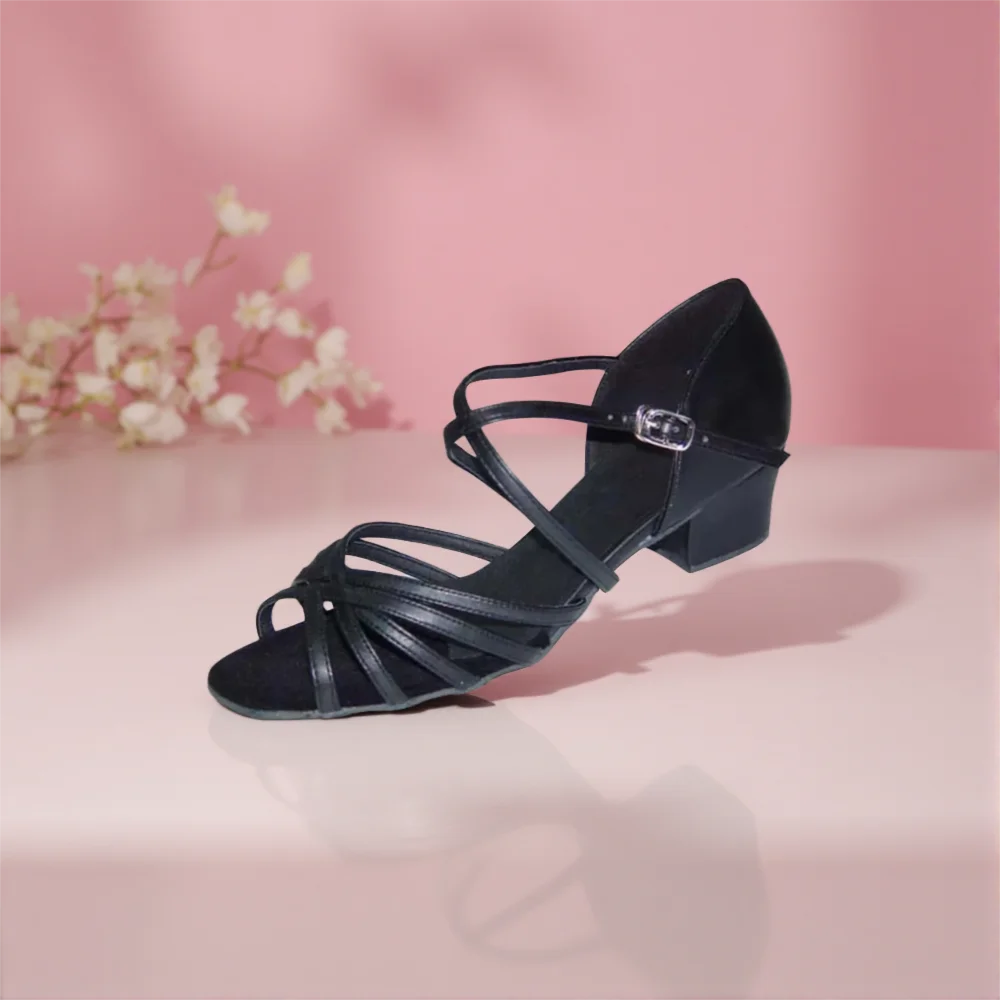 Evkoodance DIY Latin Dance Shoes Girls 3cm Heel Height Wide And Low Heel Pu Material Black and Khaki Color For Girls Evkoo-361