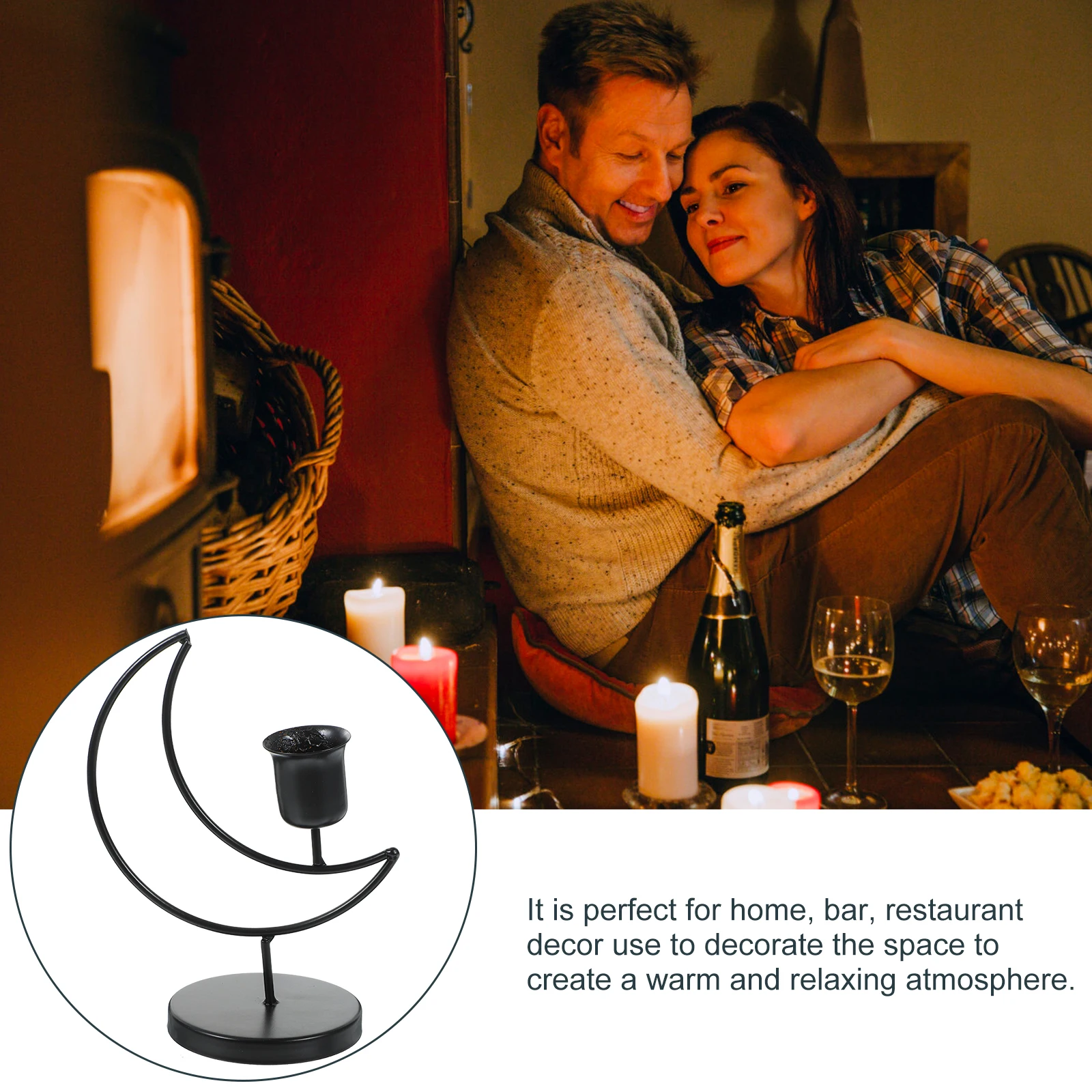 

Iron Moon Holder Wrought Metal Desktop Decor Tea Light Holder Ornament Hollow Design Space Saving Cozy Atmosphere