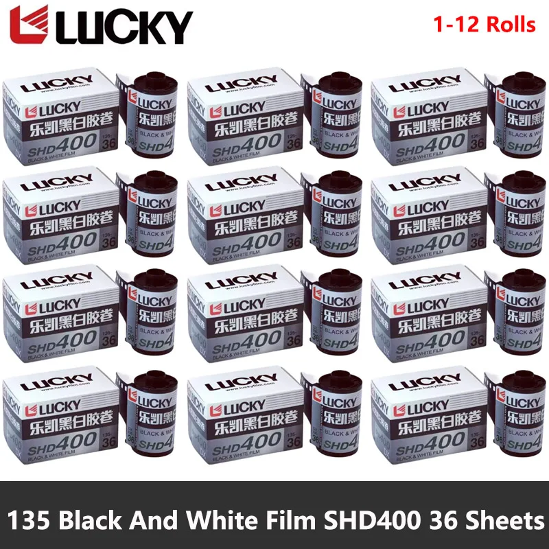 1/3/5/12 لفات CHINA LUCKY 135 فيلم أبيض وأسود SHD400 36 ورقة مع عرض DX Code ISO 400 (تاريخ انتهاء الصلاحية: 2027)