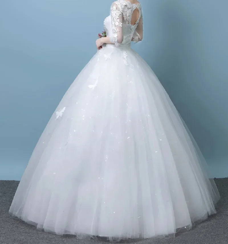 Half Sleeve Vintage Wedding Dresses O Neck Appliques Court Train A Line Princess Floor-length Plus size Bride Ball Gown