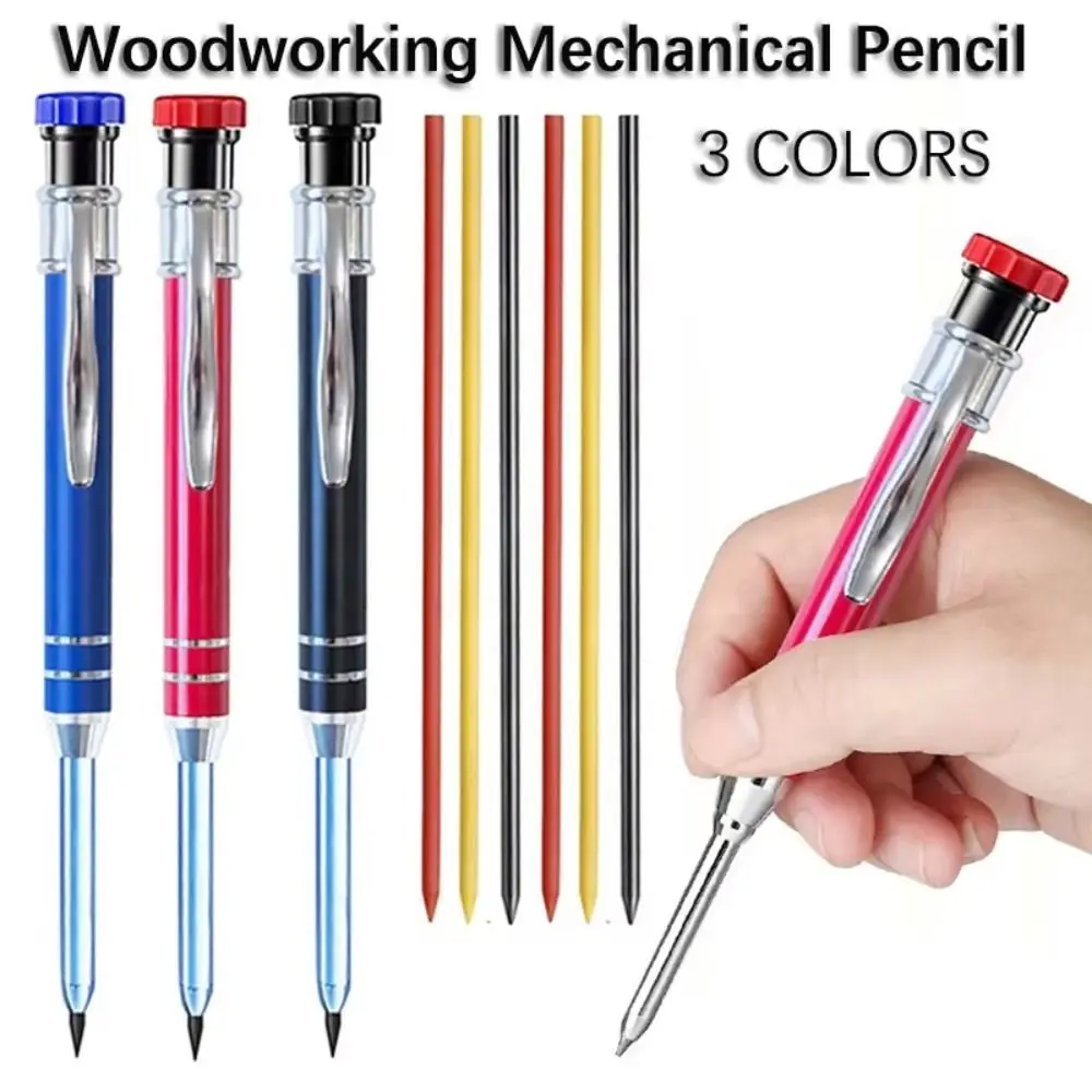 

2.8mm Mechanical Pencil Deep Hole Marking Long Head Solid Carpenter Pencil Metal Built-in Sharpener Woodworking Marking Tool