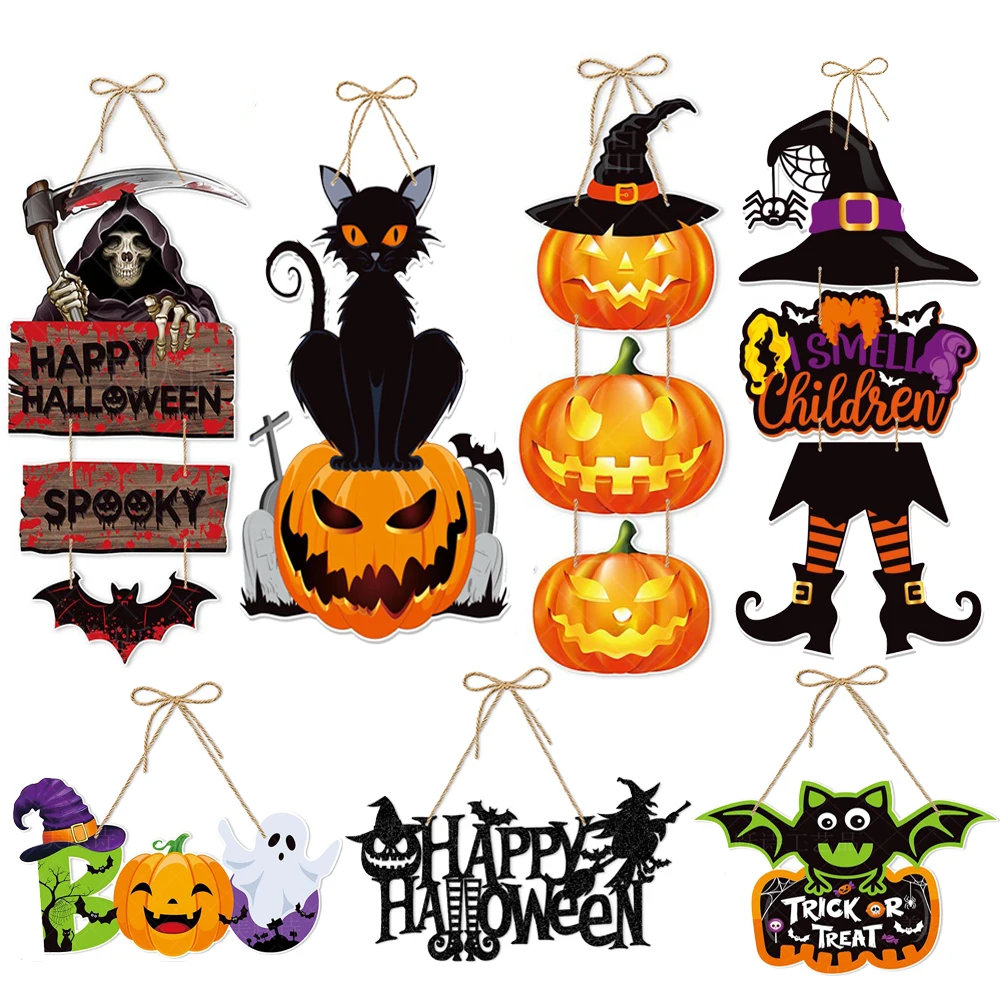 2024 Halloween Pumpkin Hanging Sign spettrale Witch Bat dolcetto o scherzetto Banner decorazione della porta d\'ingresso decorazioni per feste di