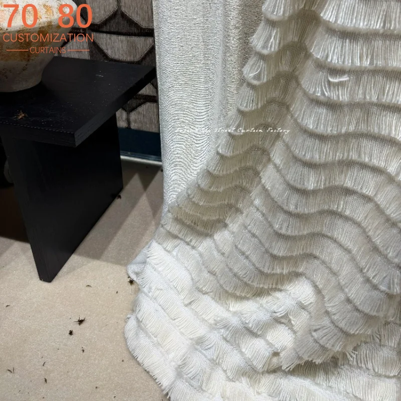 New French Three-dimensional Wave Tassel Multi-layer Skirt Curtains for Living Room Bedroom French Window Customized White