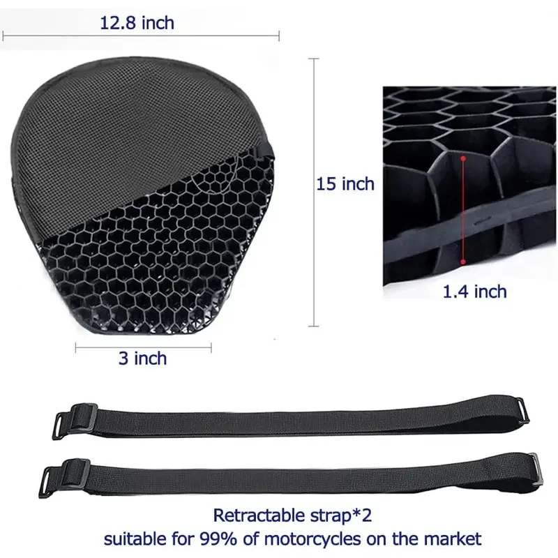 Motorcycle Seat Cushion – Shock-Absorbing, Decompression Gel with 3D Honeycomb Structure; Universal, Highly Comfortable Design