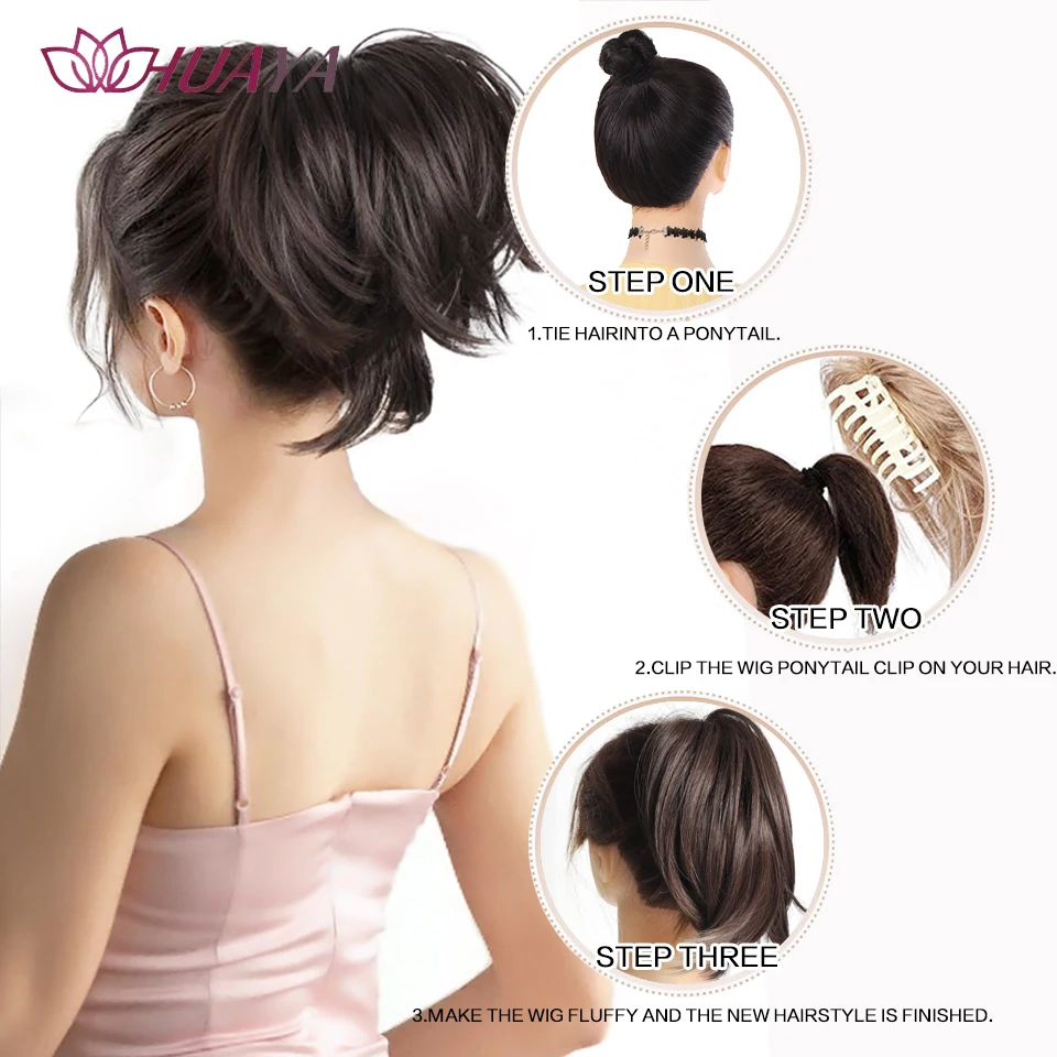 Hair Bun Ponytail Extension Straight Synthetic Fully Short Ponytail Bun Extension Hair Accessories Claw Clip Hairpiece for Women