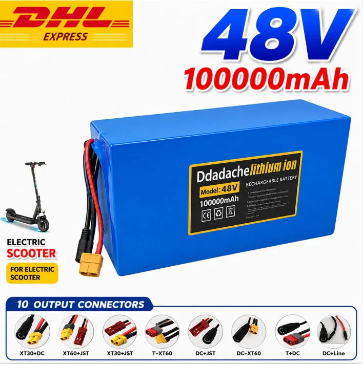 PL Warehouse Hochleistungs-Akku 48V 100Ah 13S5P mit 18650 Grade-A-Zellen, eingebautem BMS, XT60 JST, sicher, langlebig, mit großer Reichweite, Ersatzakku für 2000W Elektroroller E-Bike.