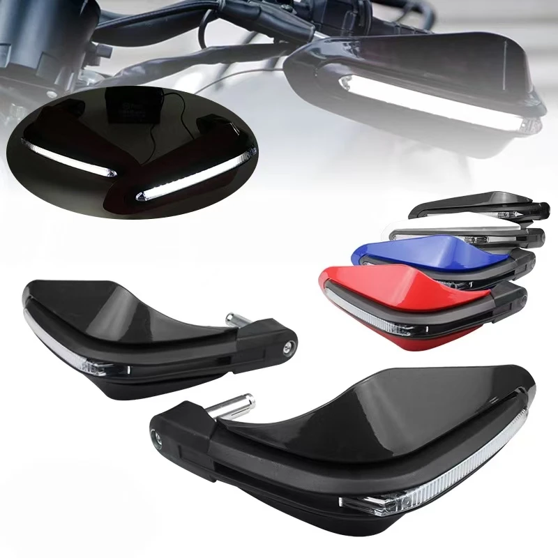 1 Pair Brake Lever Guard with White or Yellow LED Light Windproof Hand Guard Hand shield Protector for Motorcycle Scooter Moped