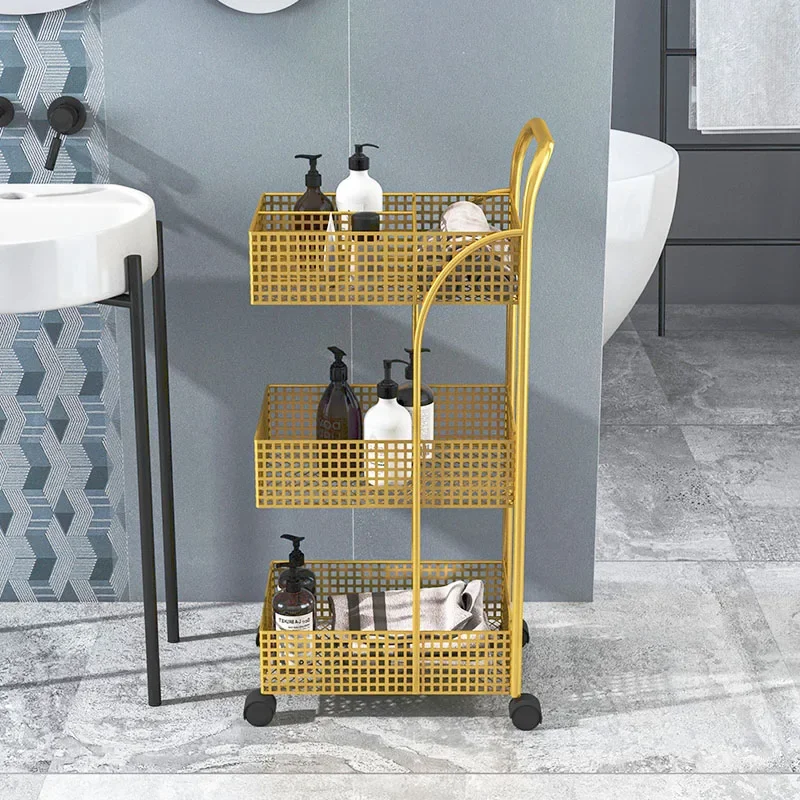 

Nordic Mobile Trolley Storage Rack with Wheel Storage Basket Rack Toilet Floor Rack Multi-layer Trolley Carts Kitchen Furniture