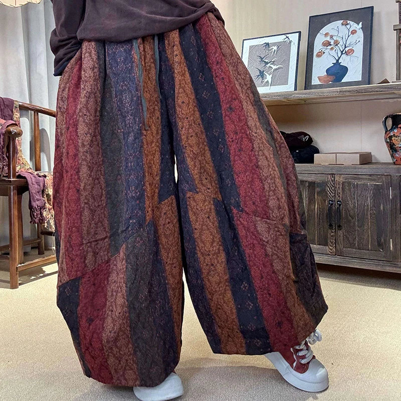 

Новинка 2026 года: Женские двухслойные брюки из хлопка и льна с пэчворком, длиной до щиколотки, повседневные, свободные, с эластичным поясом, модель Y179