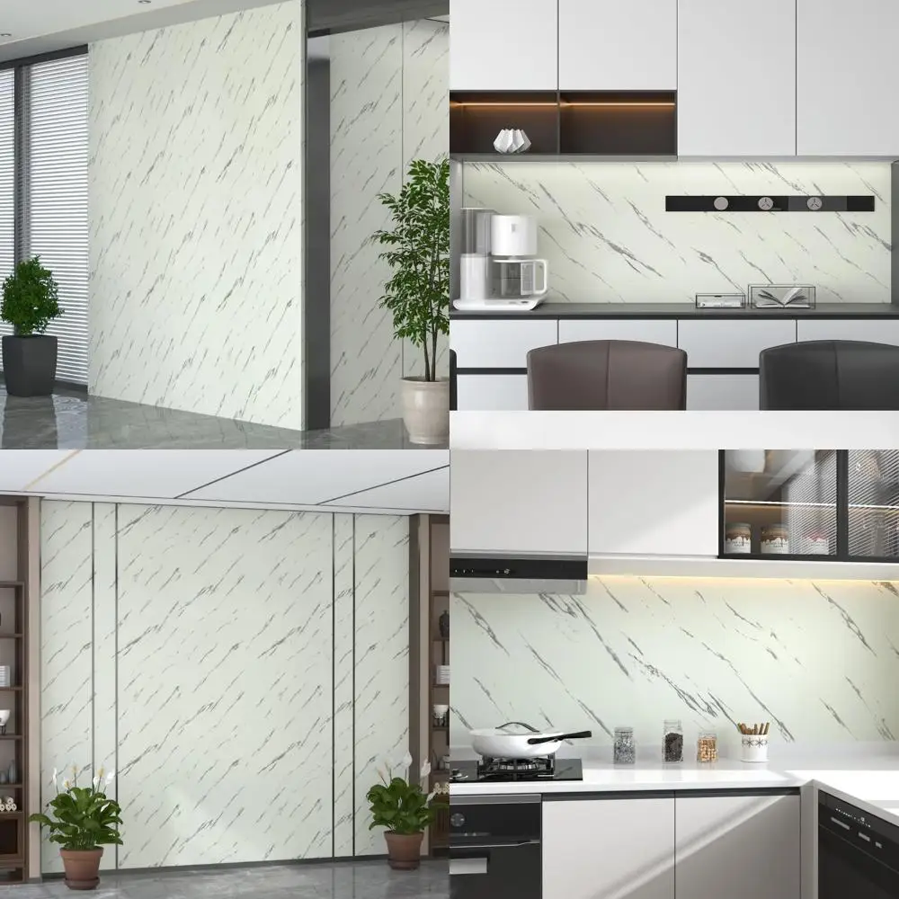 ورق اتصال رخامي قابل للتقشير واللصق لطاولات المطبخ: 393.7 × 48 بوصة، مظهر جرانيت ناعم باللون الأبيض العاجي