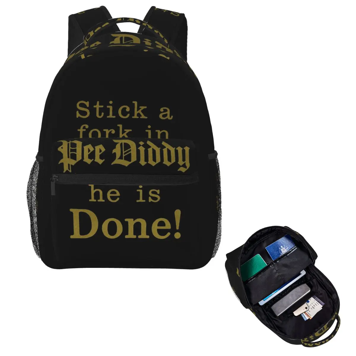 Stick A Fork In Pee P Diddy He Is Done Student Backpack School Bag Hiking Travel Daypack for Men Women Bookbag Shoulder Bags