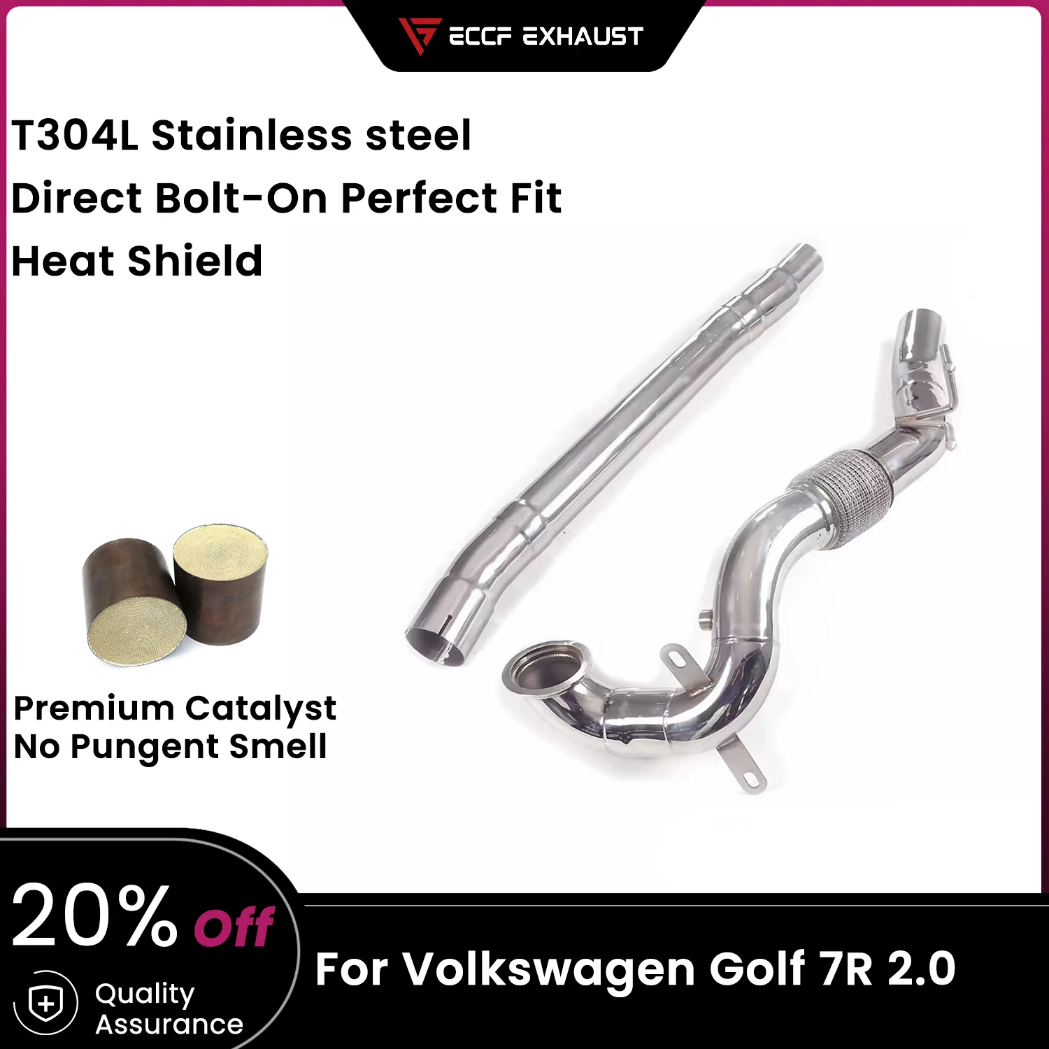 

ECCF Sports Downpipe With Heat Shield For Volkswagen Golf 7R 2.0 Aggressive Exhaust Sound High Flow Performance Upgrade