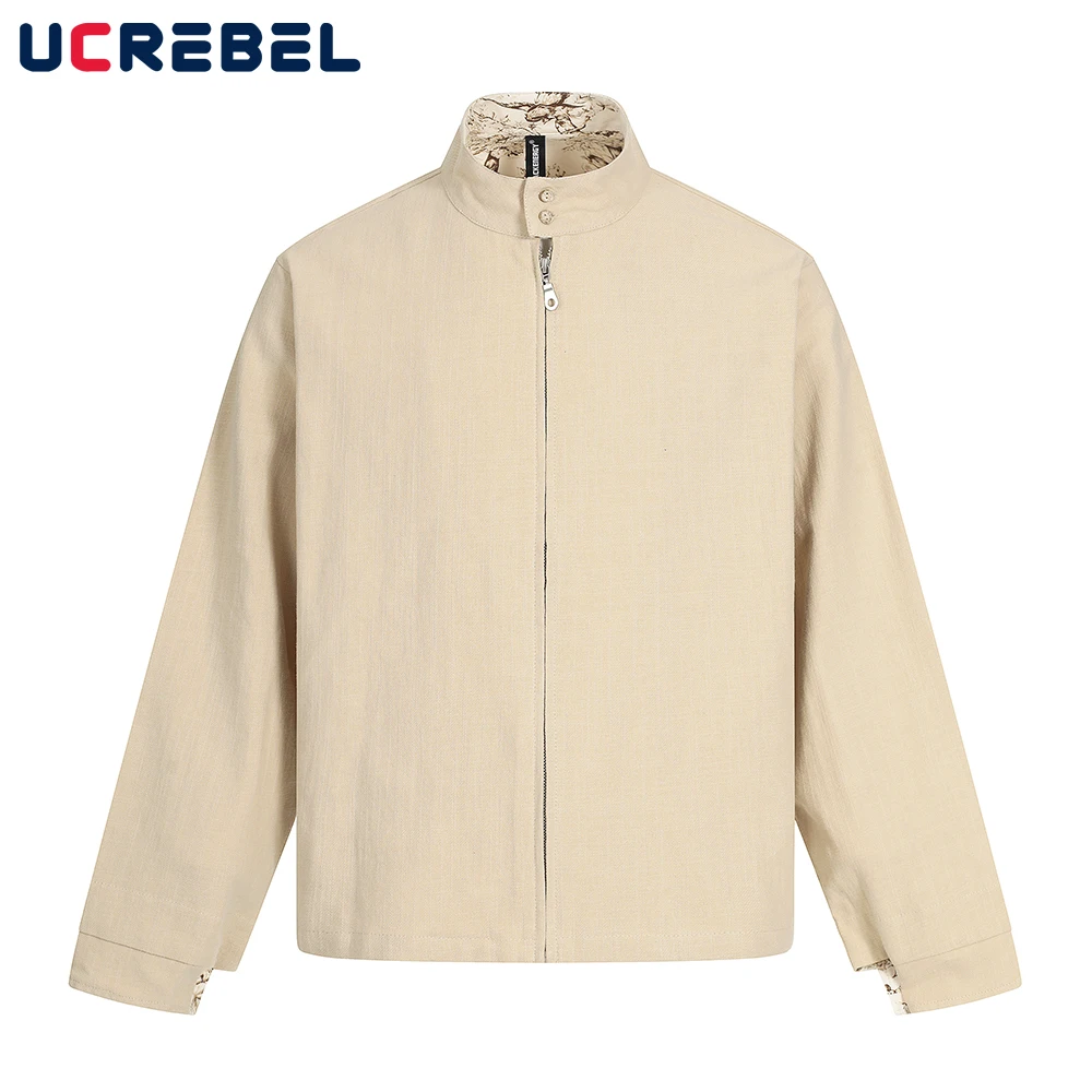 

Retro Patchwork Jacket Mens Autumn Thin High Street Stand Collar Long Sleeve Loose Outerwear Men