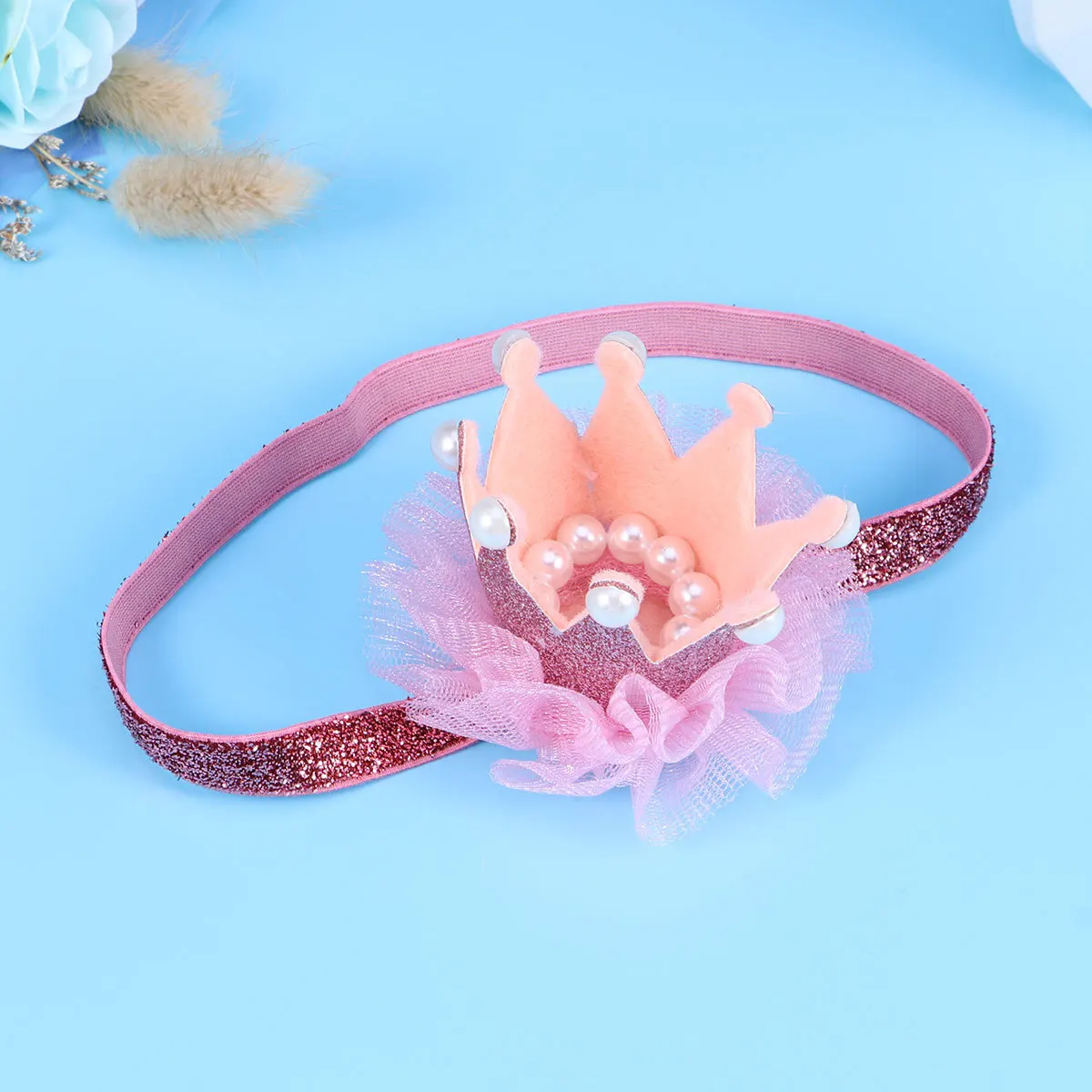 

Розовая блестящая повязка для волос с короной для маленьких девочек, эластичная повязка на голову с узлом, реквизит для фотосессии для малышей, аксессуары для волос