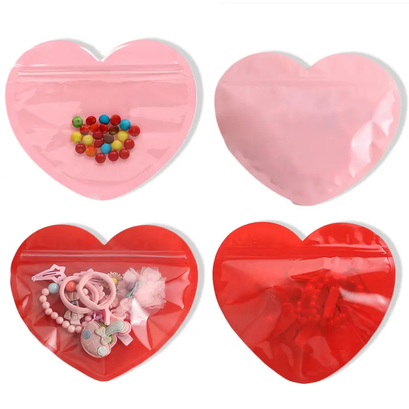 10Pcs Leuke Self Seal Plastic Zakken Roze Hart Vorm Bag Voor Diy Sieraden Oorbellen Armband Opslag Verpakking Cadeaupapier zakjes