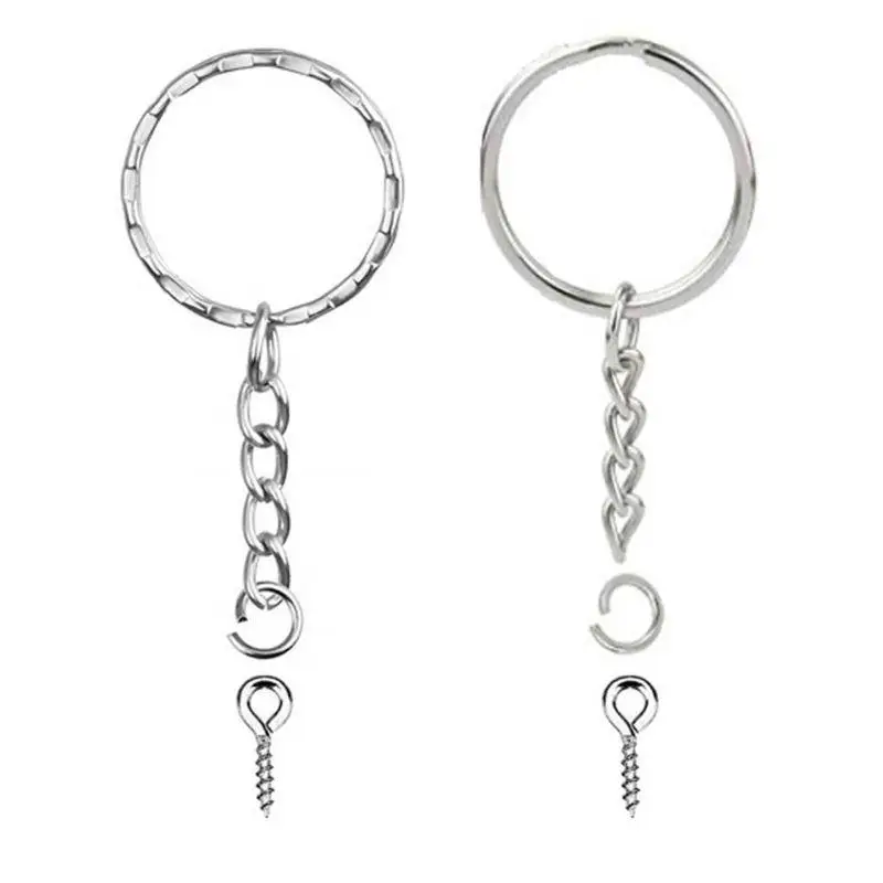 

50 Pcs Silver Screw Eye Pin for Key Chains with Open Jump Ring Chain Extender Eye Pins Split Keyring Jewelry Making Find