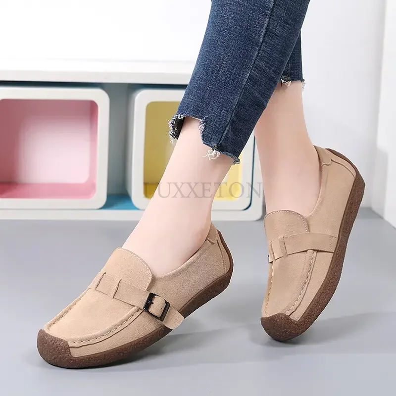 Women Genuine Leather Flats Designer Woman Ladies Casual Shoes Luxury Loafers Female Slip-on Boat Walking Shoes Moccasins