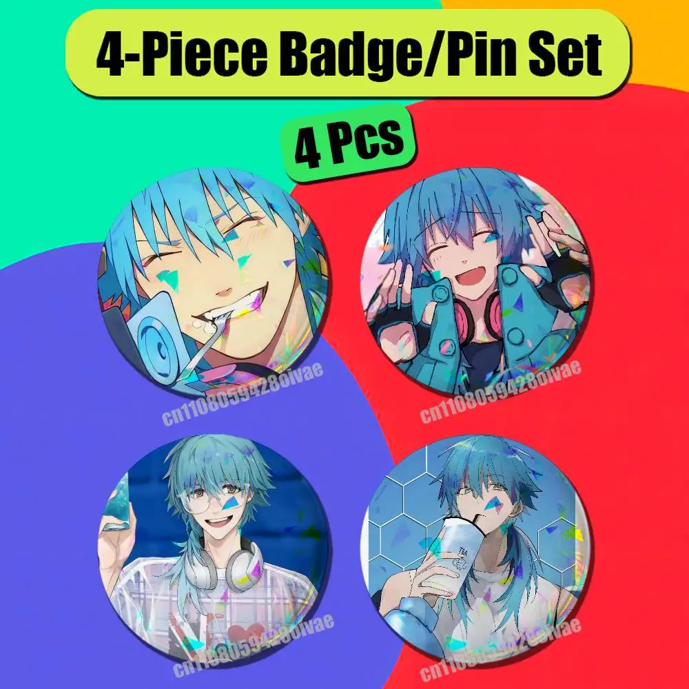 Pin Insignia 4 Pcs Set Round Button Emblem Laser Film Clothes 32mm Custom For Dramatical Murder Aoba Seragaki Badge