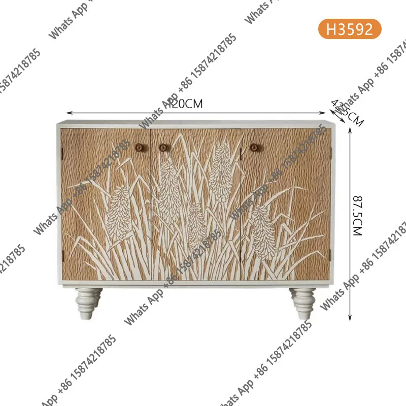 Wabi-sabi style solid wood carved sideboard, plant stamens pattern sideboard, entrance hallway, aisle cabinet, American decorati
