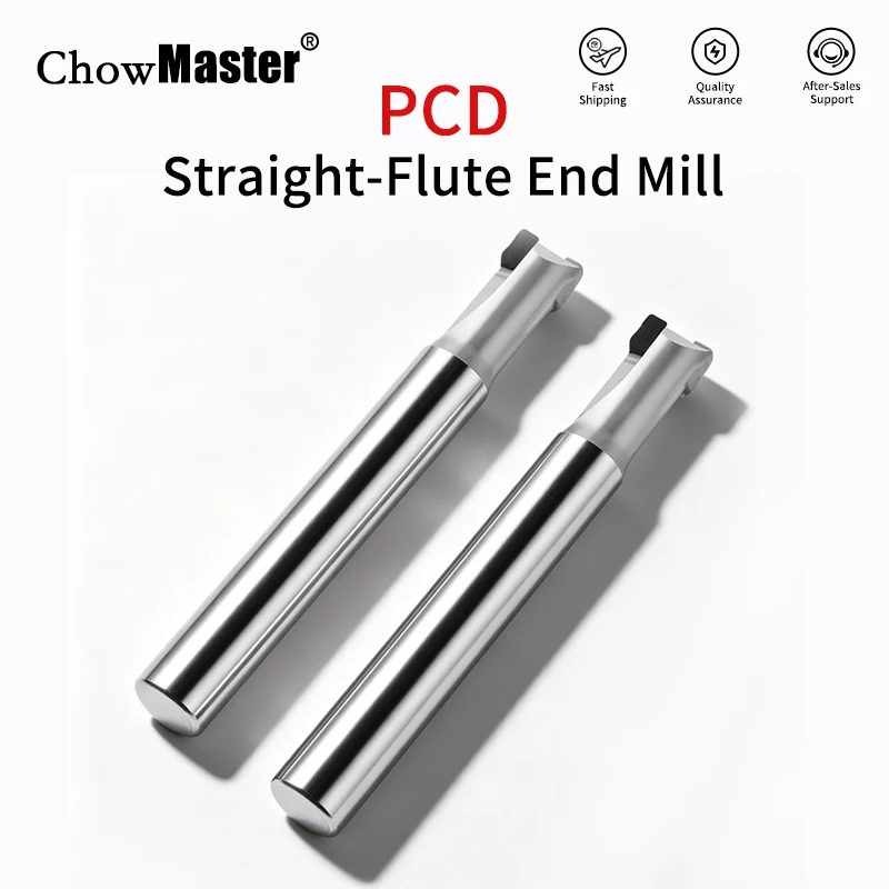 Chowmaster 1/2F PCD Diamant-Schaftfräser mit gerader Nut, CNC-Fräser 4/6/8/10mm Gravurbit für Kohlefaser, Aluminium, Acryl