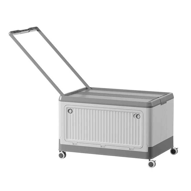 Storage box with wheels, tie rod, folding box, student dormitory loading book storage box, dustproof side opening, sorting box
