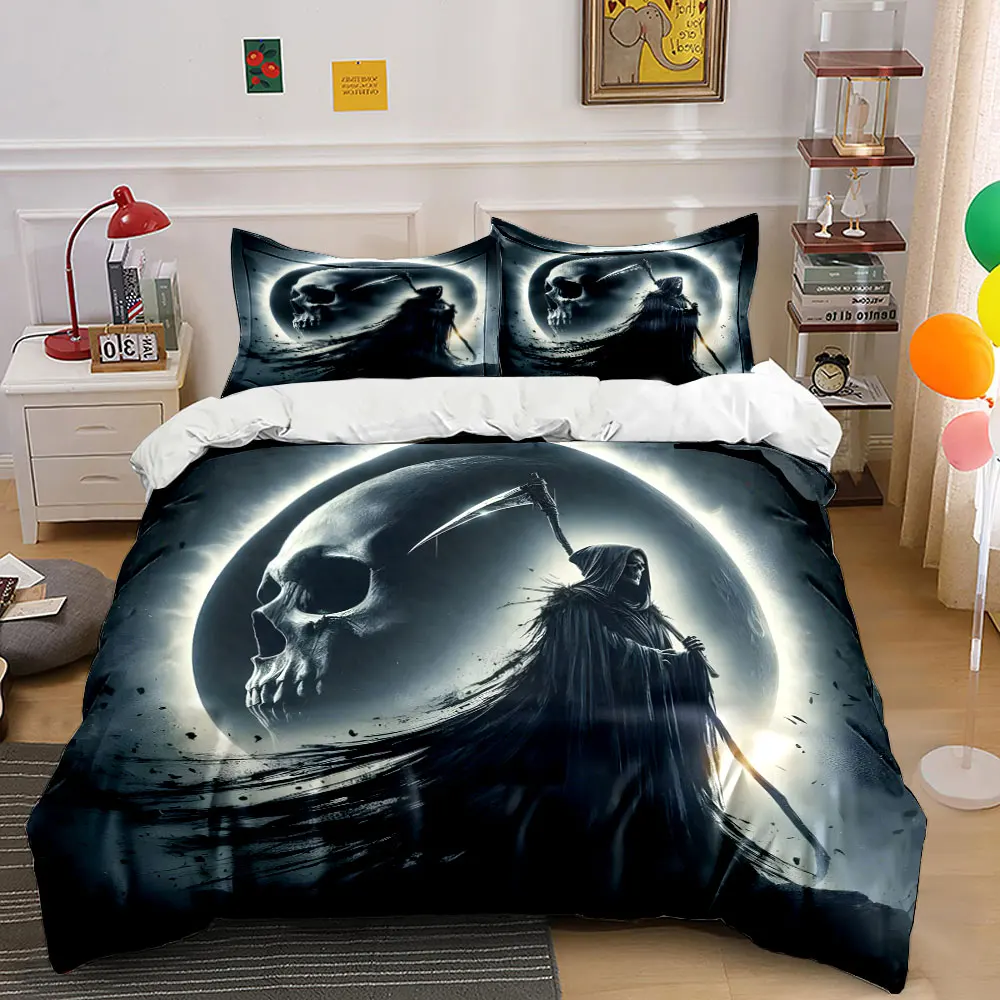 Grim Reaper with Skull Backdrop Print Bedding set 3PC 1 duvet cover 2 pillowcases adult and children bedding set Luxury