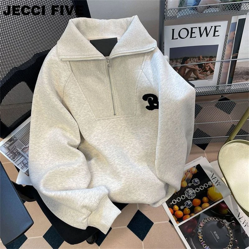 Dames Kleding Vintage Street Sweatshirt Y 2K Patroon Halve Rits Pullover Lange Mouwen Casual Warm Oversized Baggy Dames Tops