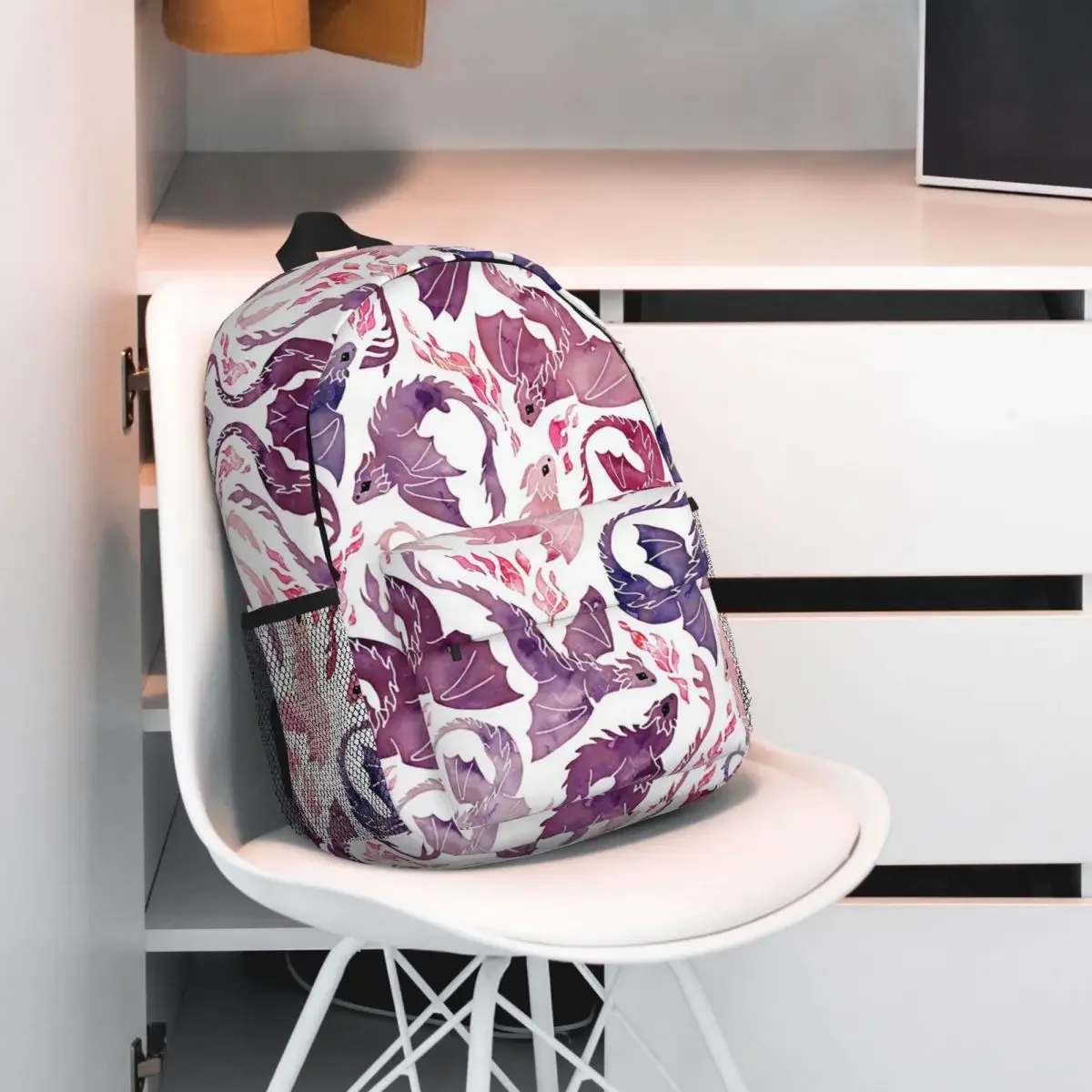 Mochila de Dragon Fire rosa y púrpura para niños y niñas, bolsa de hombro para computadora portátil, mochilas escolares de moda, gran capacidad