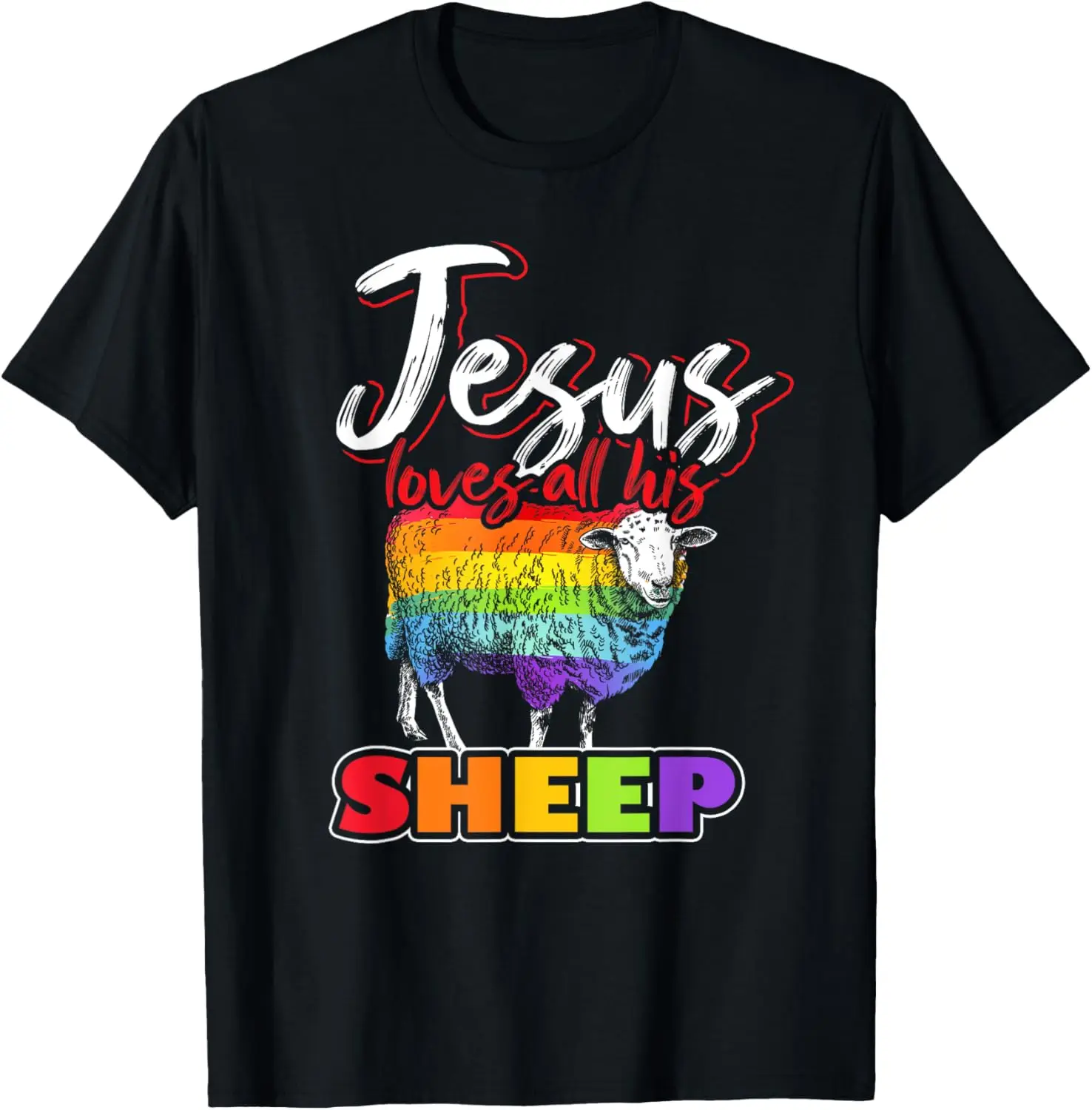

Футболка с рисунком «Иисус любит все его овцы» и радужной овцы, футболка Christian LGBTQ Pride
