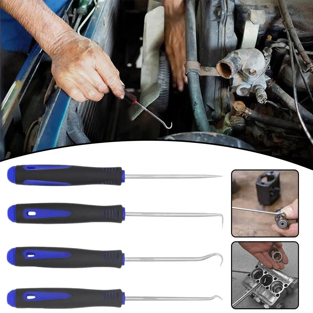 4Pcs Car Long Pick & Hook Set Gasket Puller Pick Tools For Removing Auto Oil Seal O Seal Tool Oil Sealers Screwdrivers Kit