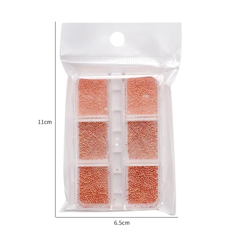 6 rejillas 3D decoración de uñas arte de uñas pequeñas cuentas de Caviar de acero 0,5-1mm tamaño mixto cuentas de uñas de plata y oro rosa joyería de manicura DIY