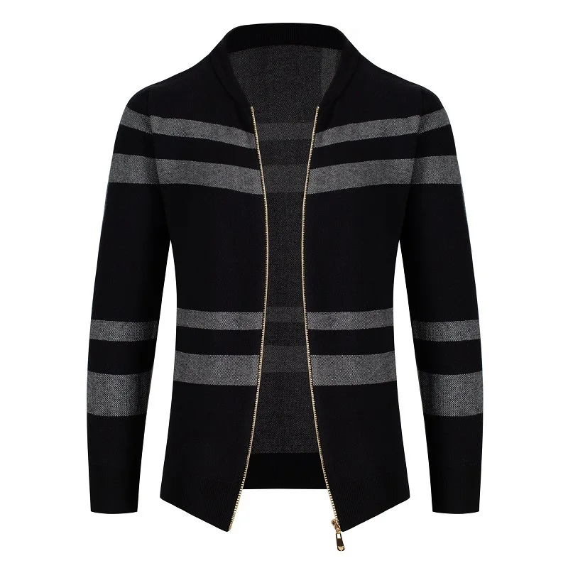 

Nice Men's Casual Fashion Cardigan Striped Sweater Youth Fall Winter Trend Stand Collar Casual Sweater Men Fashion Sweater Brand