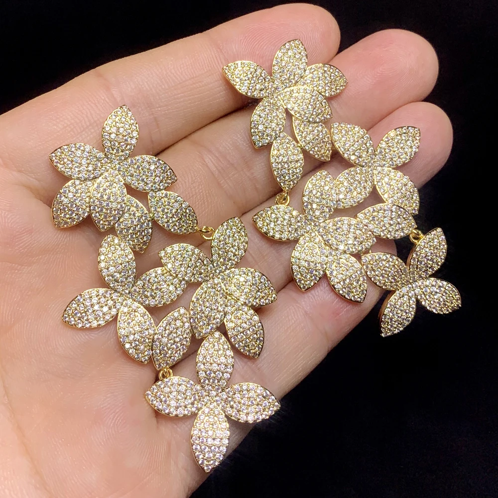 

2025 Summer New Micro Pave Cubic Zirconia Luxury Colorful CZ Bloom Flower Dangle Drop Earring for Women Iced Out Jewelry