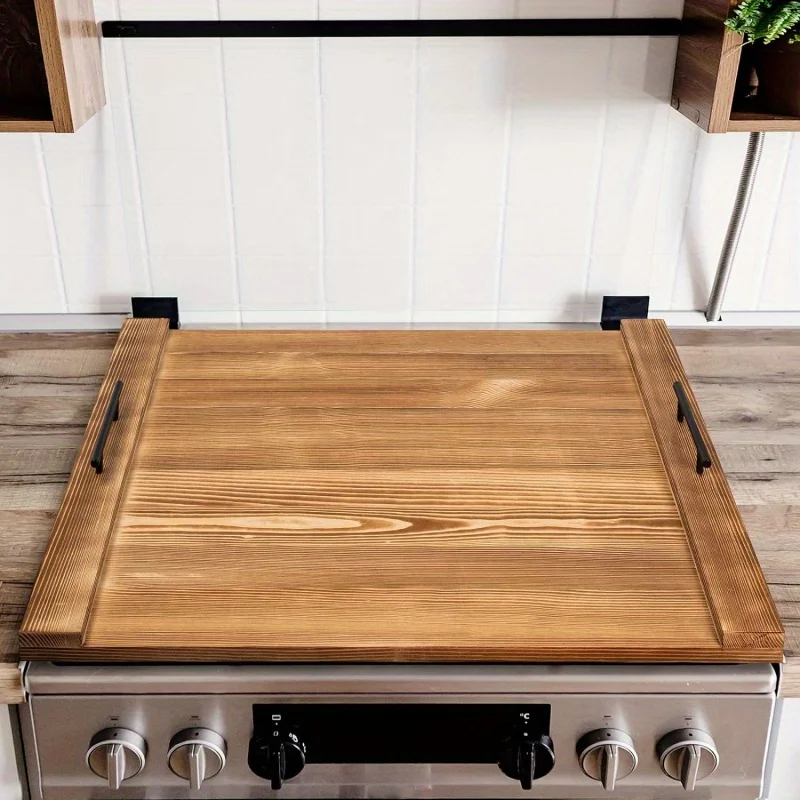 Ultimate Kitchen Companion - All-in-One Wood Stovetop Protector and Serving Tray with Built-in Groove, Cutting Board, Stove Cove