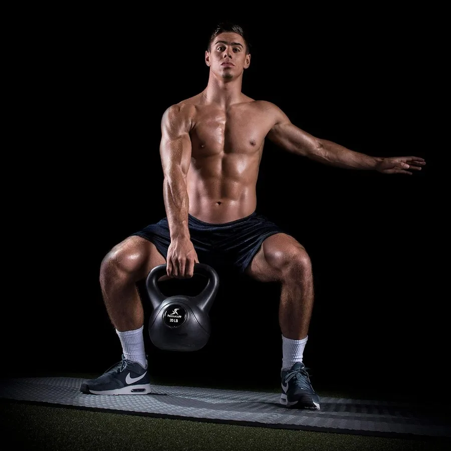 جرس Kettlebell البلاستيكي من الفينيل من ProsourceFit لصالة الألعاب الرياضية المنزلية، وزن قابل للتعديل من 10 إلى 35 رطلاً مع طلاء متين مثالي للقوة