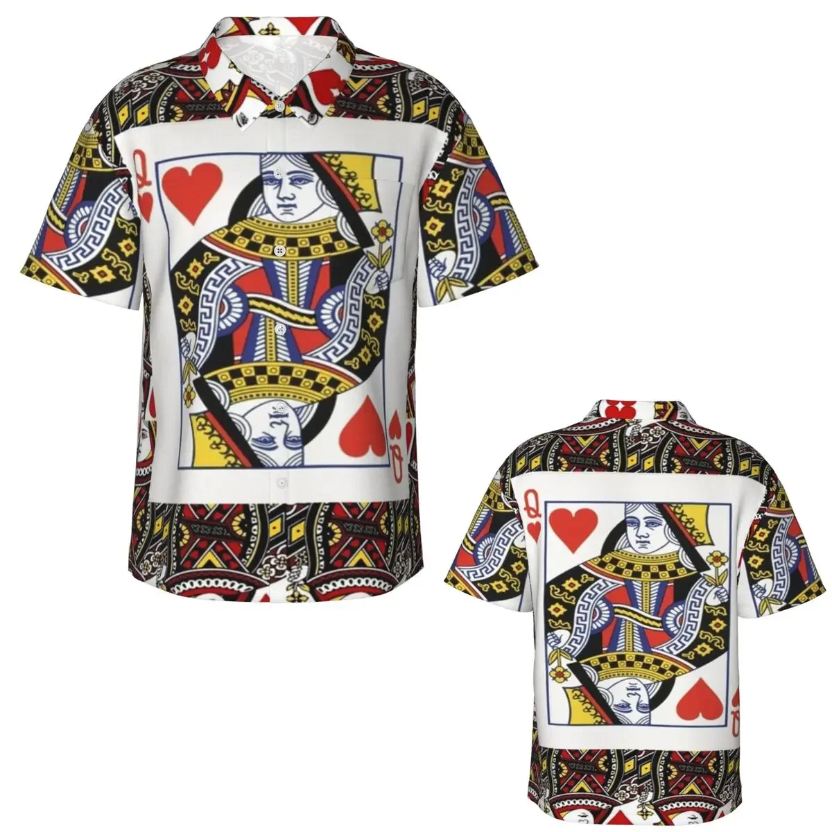 Casino Nights Red Queen Of Hearts Hawaiian Shirts Casual Men Short Sleeve Shirt for Summer Beach Men's Lapel Tops
