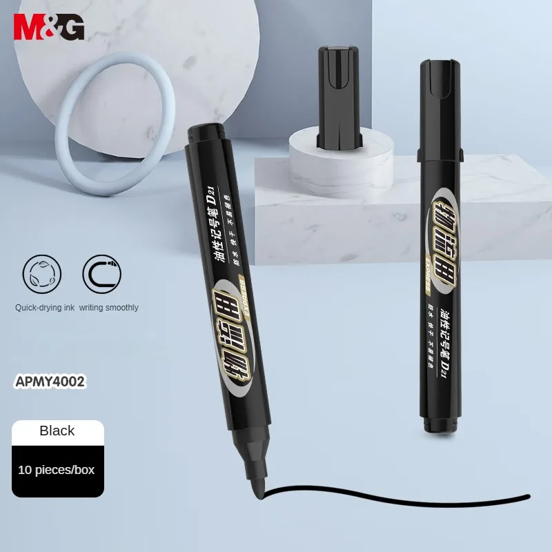 M&G 10pcs Markers Black Single Tip Quick Drying Marker Oily Marker Logistics Special Marker