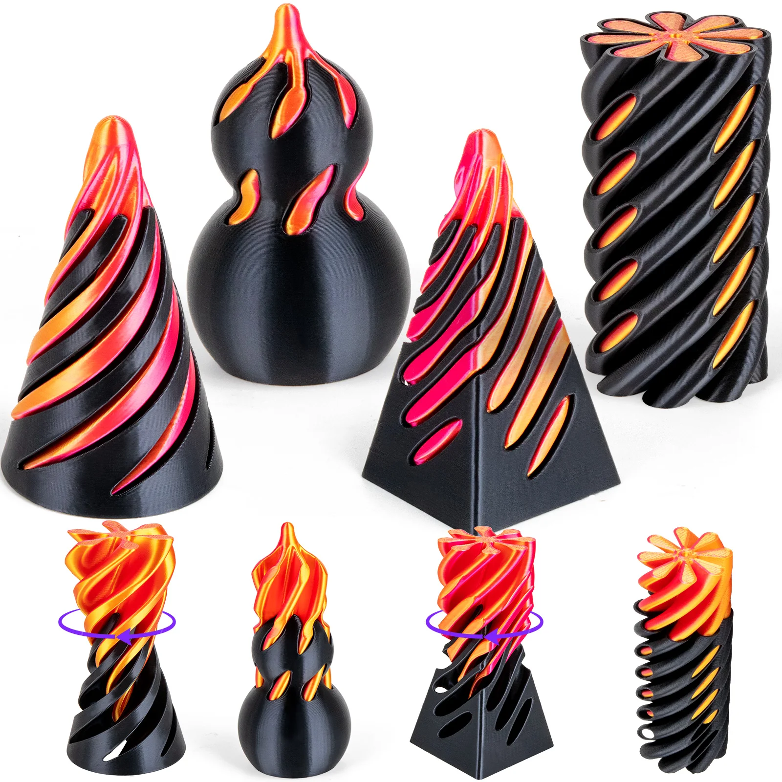 4Pcs XL 3D Printed Fidget Toys Set Optical Illusion Impossible Cone & Pyramid Spiral Stress Relief Sensory Passthrough Desk Toys