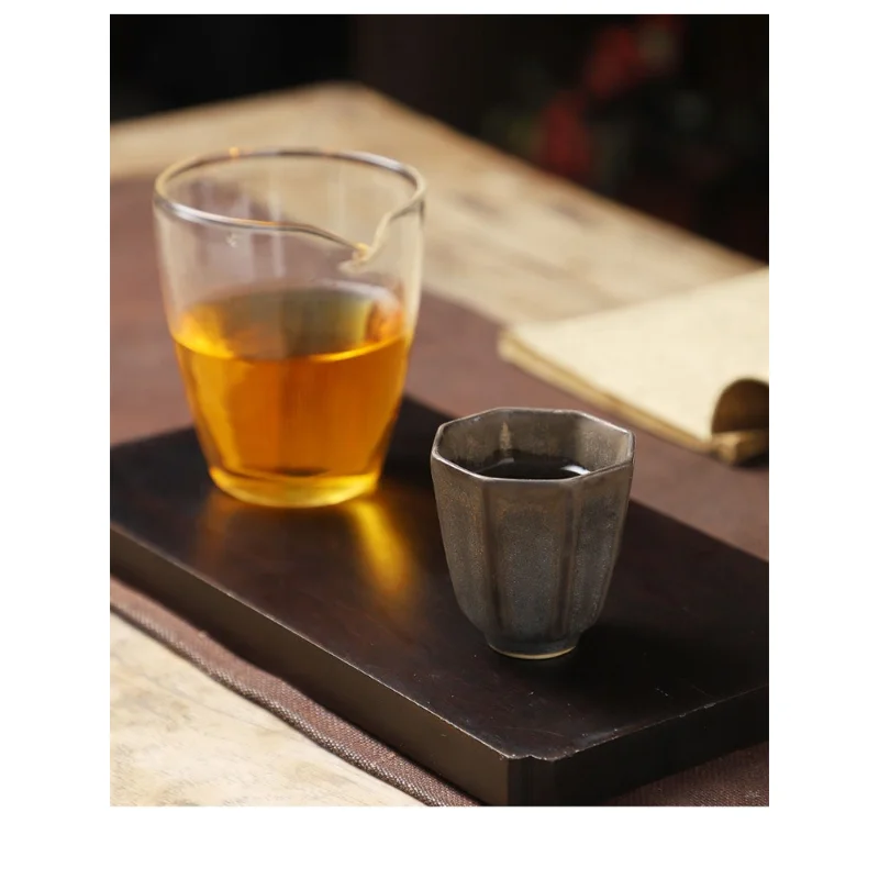 Splashed Gold Rust Glaze Ceramic Tea Cup Personal Use Cup for Gongfu Tea Brewing, Unique Texture Chinese Tea Set Cup with Gold A