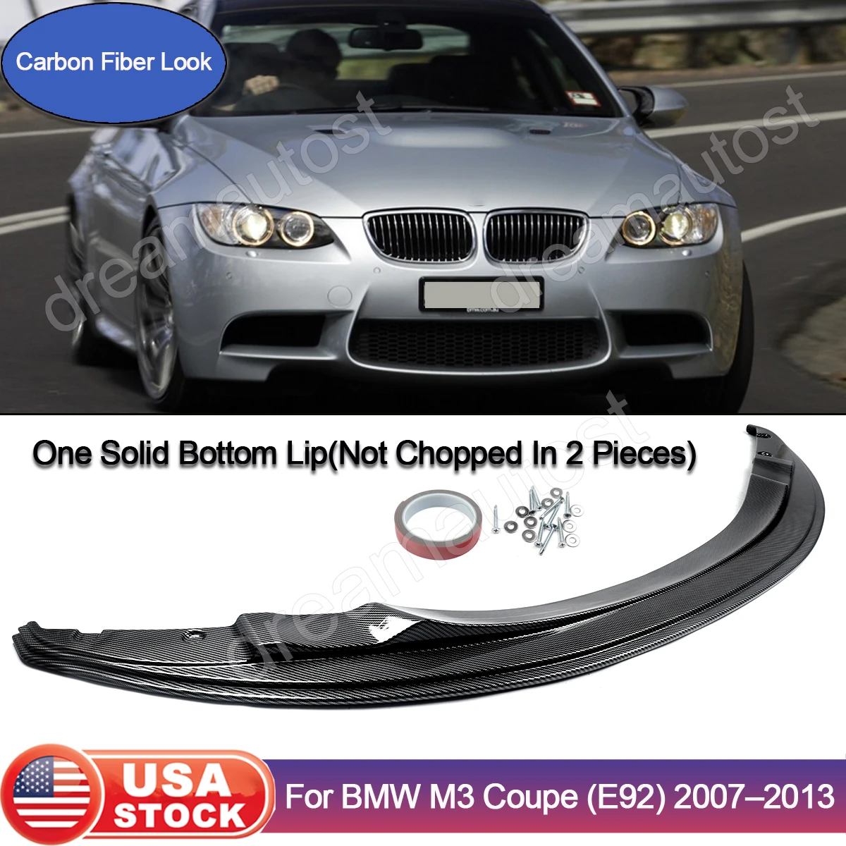 

For BMW E90 E92 E93 Car Spoiler Lip Carbon Look 3 Series M3 M Performance Style Front Spoiler 2007 2008 2009 2010 2011 2012 2013