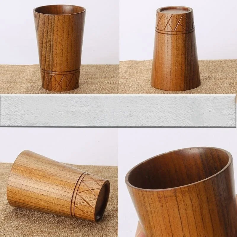 Handmade Wooden Mug Cup Coffee Tea Beer Milk Drinkware Anti-scalding Heat-insulated Retro Style Home Office Camping Decoration