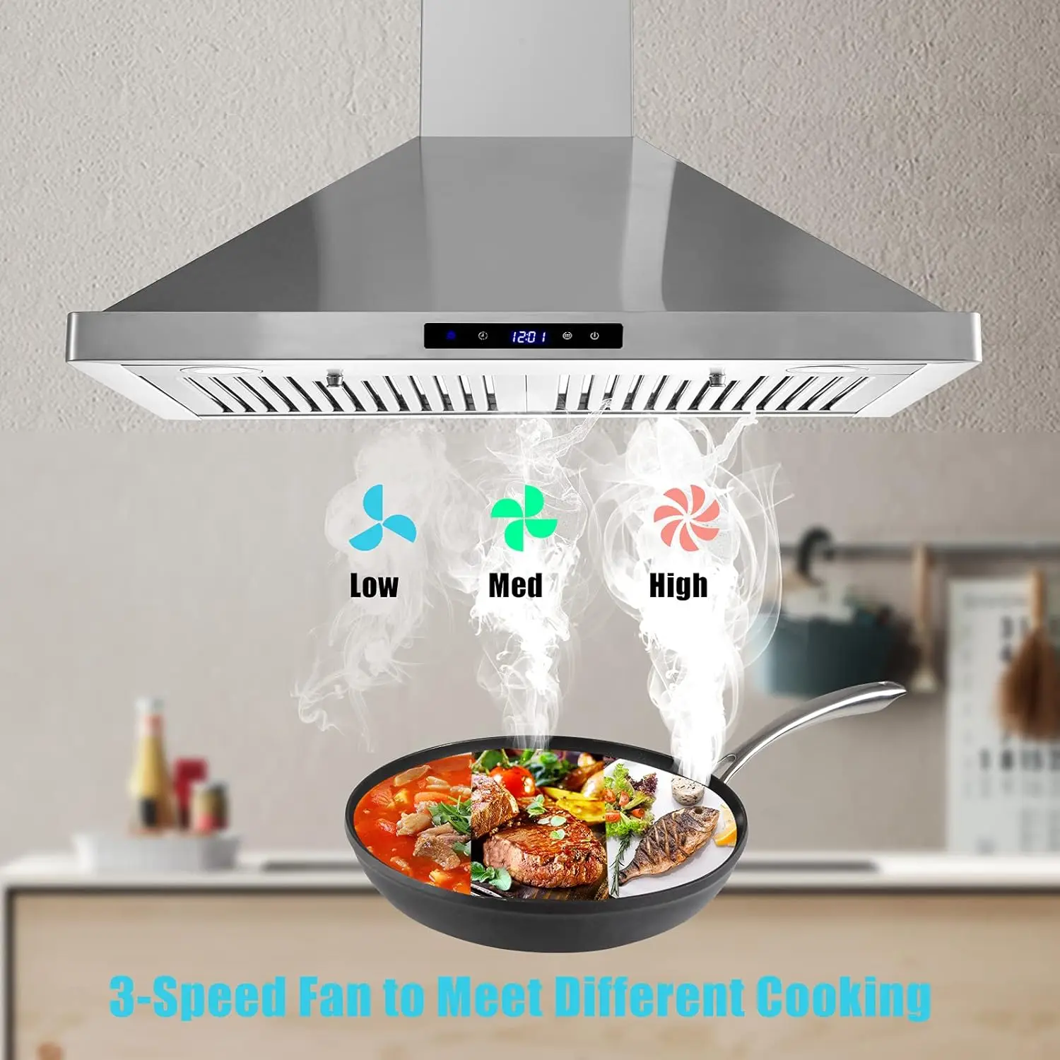 Wall Mount Kitchen 30 inch Duct Convertible Range Hood 700CFM, 3 Speed Fan LED Light Range Hood USYS0375A