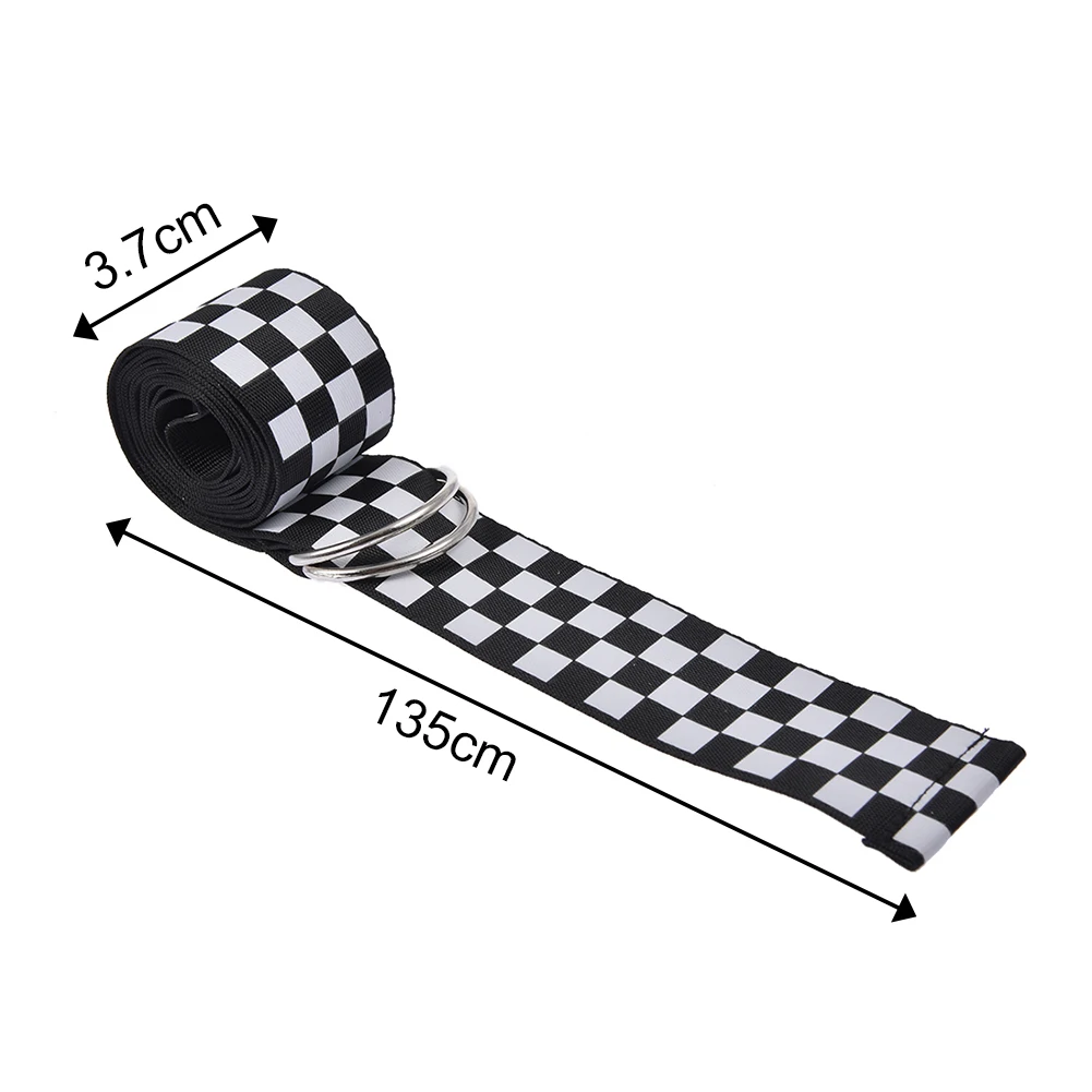 Fashion Street Style Women Punk Checkerboard Long Belt D Ring Plaid Checkered Belts Jeans Black White  Plaid  Canvas Belt 135cm