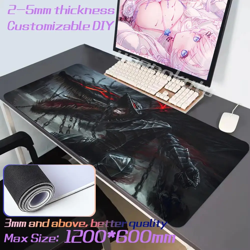 XXL 900x400 Guts Sword in Berserk Mouse Pad Computer Laptop Anime Keyboard Large Keyboards Gamers Deskpad Rubber Stitched Edges