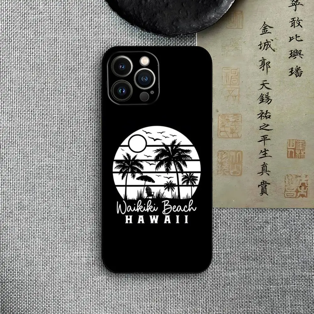 Waikiki Beach Hawaii Family Vintage Sunset Phone Case for iphone 15 12 14 se 2022 pro max 11 13 xr x xs mini plus funda shell