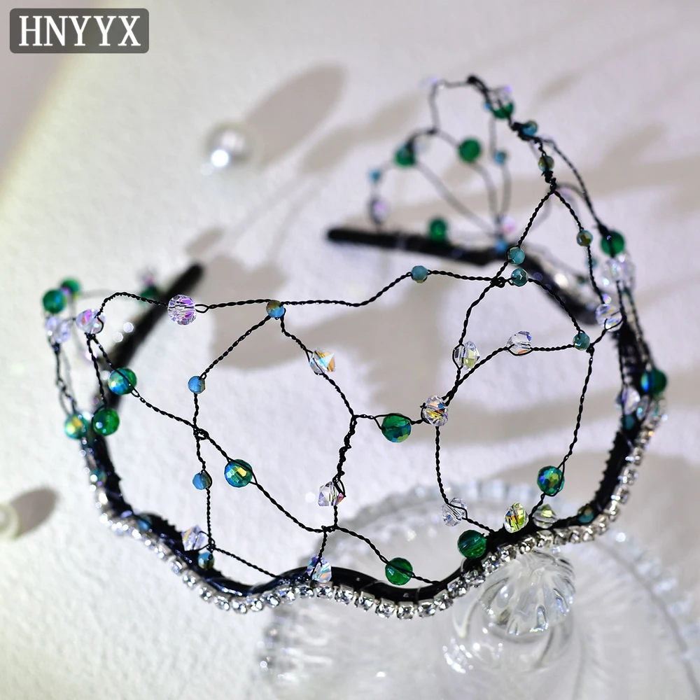 HNYYX Rhinestone Crown Fashion Crystal Headband Wide Baroque Hair Piece Wedding Party Headwear Festival Headdress For Women A74