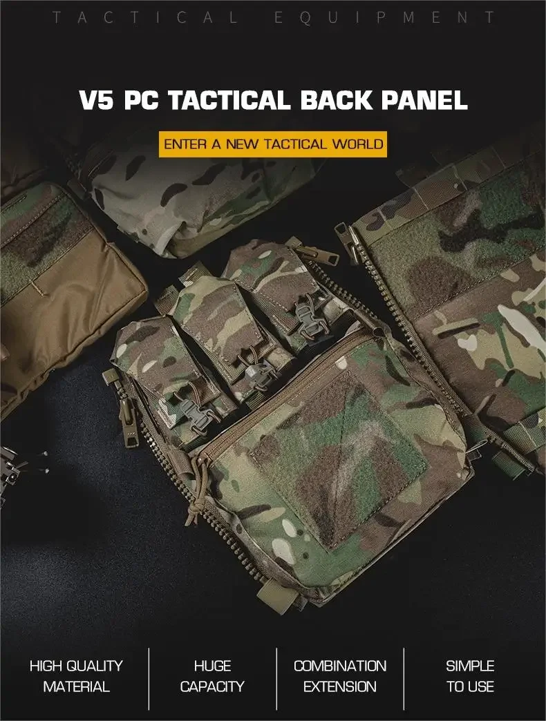 V5 PC Tactical Vest Back Panel Pouch Zip-on GP Pocket FCPC Plate