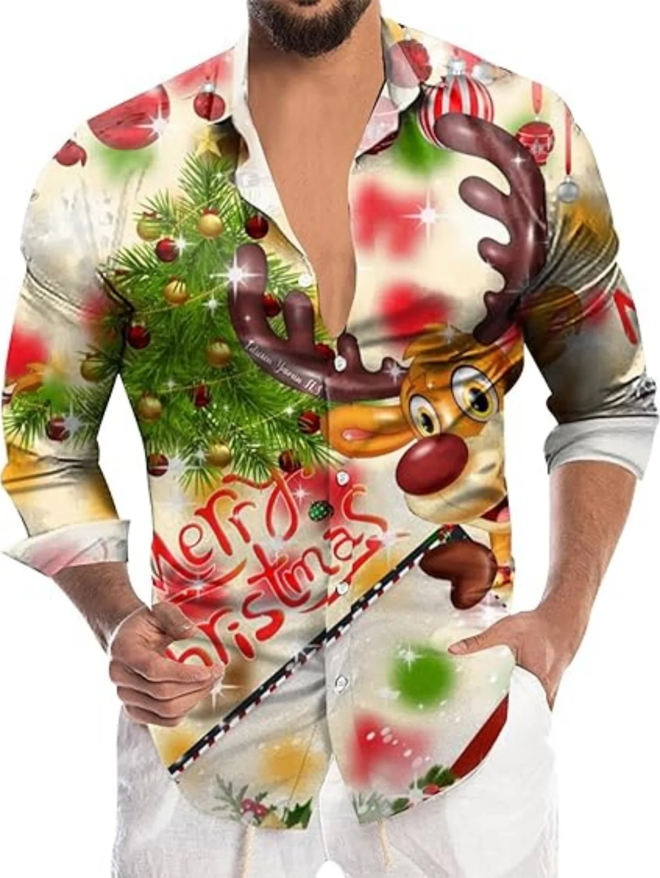 New Christmas high-definition 3D collar men's shirt - casual and fashionable short-sleeved shirt for both men and women - button