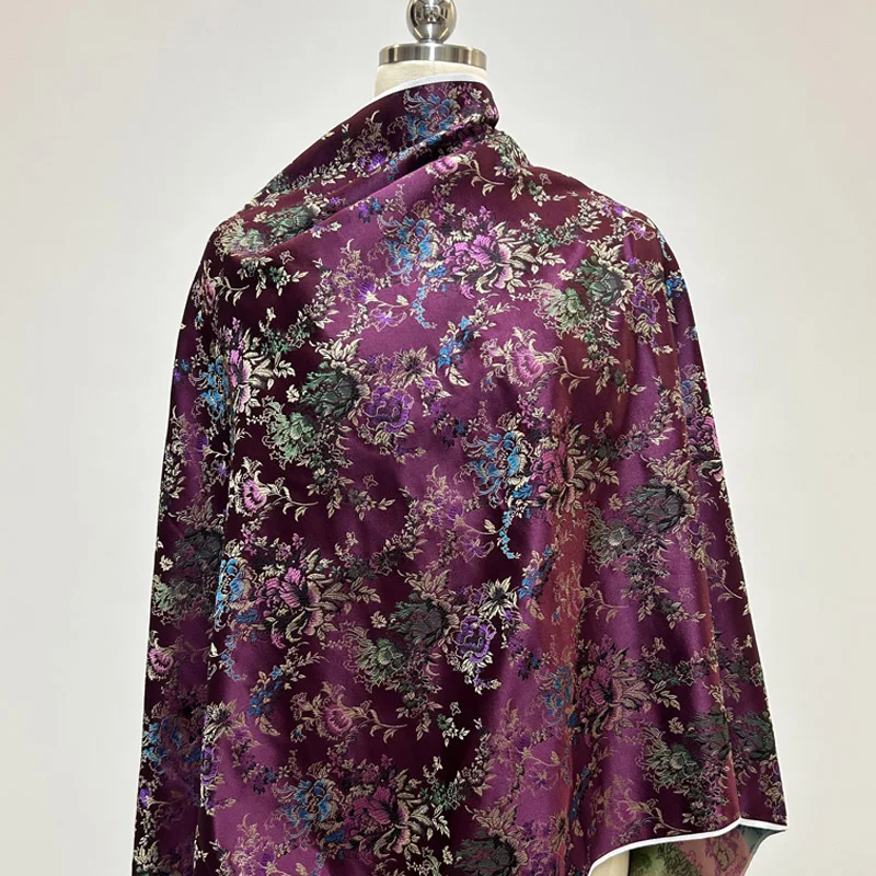 

Pre-Cut Colorful Purple Floral Metallic Brocade, Vintage Classic Flower Shimmer Jacquard Fabric for Women Waistcost & Blazer